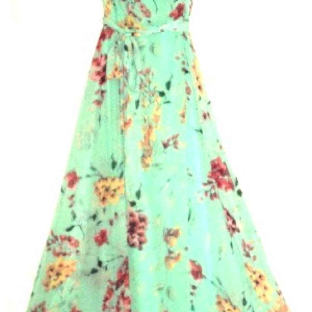 Flowing Floral Chiffon Belted Maxi Dress